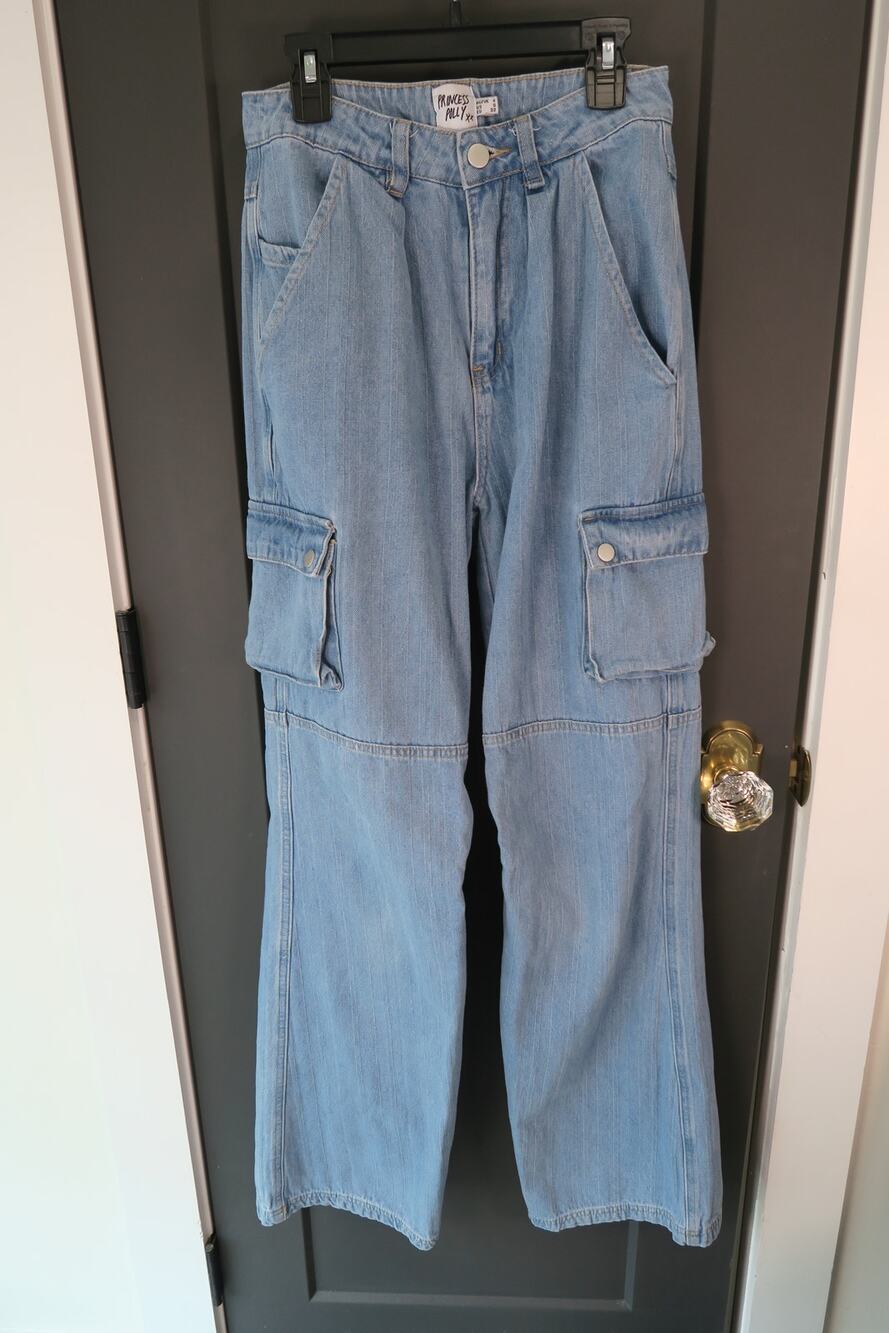 Princess Polly Light Wash Wide-Leg Cargo Jeans